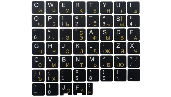 N39 Наклейки на клавиатуру - Украинские - Черный фон - Большой набор - 13мм x 13мм